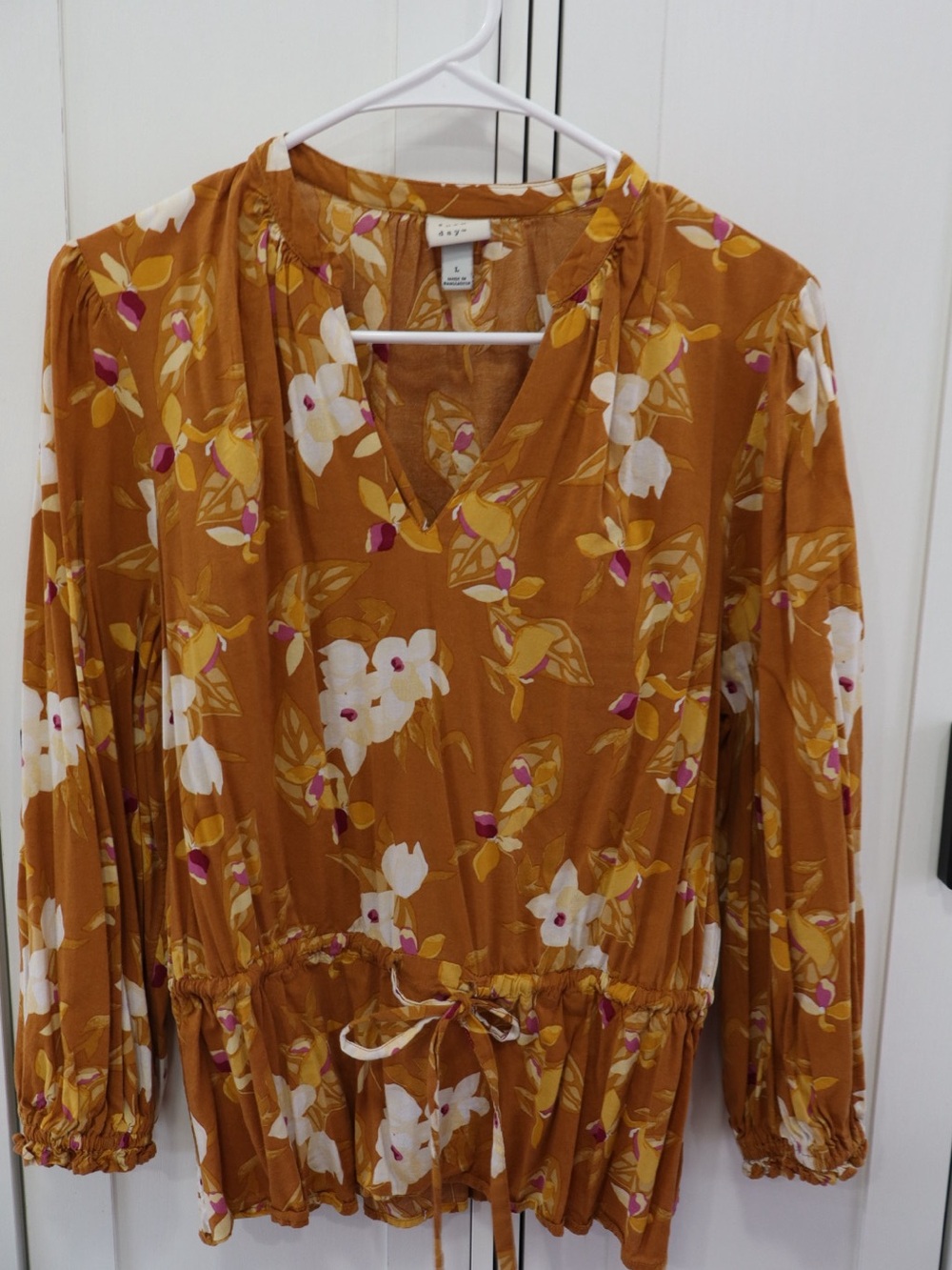a new day Mustard Floral V-Neck Peplum Blouse